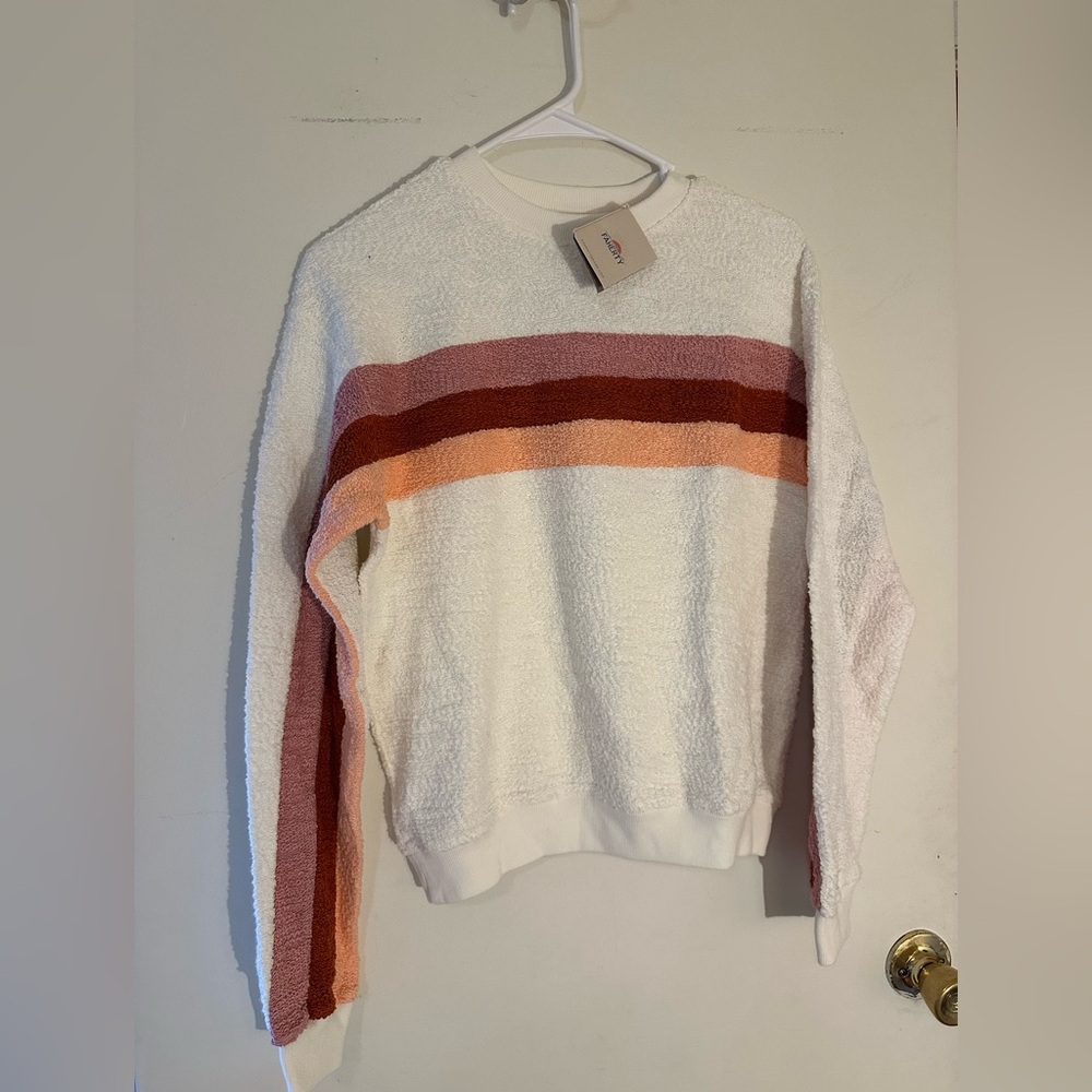 Faherty White Sweatshirt with Red and Orange Stripes